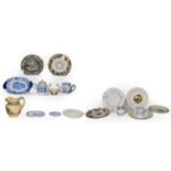 A quantity of Rockingham, Don pottery and Brameld etc, to include Brameld creamware plate painted