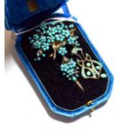 A blue glass and diamond brooch/pendant, length 6.6cm and a blue turquoise glass and rose cut