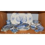 A quantity of early 19th century English blue and white pottery including a Brameld meat dish,