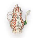 A late 18th century Leeds Creamware coffee pot and cover, with floral finial, the spout moulded as a