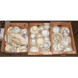 Three boxes of Rockingham useful wares including a dessert comport, shell and gadroon moulded plates