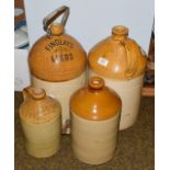 Four stoneware flagons including Findlays of Leeds 2 gal, 40cm and Bedale example, 27cm (4).