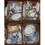 Four boxes of early 19th century pottery, mostly Yorkshire printed in underglaze blue, including