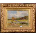 James Peel RBA (1811-1906), Cattle by a river crossing, signed oil on canvas, 24.5cm by 34cm