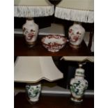 A quantity of Masons pottery including a pair of table lamps in the Red Mandalay design, a bowl in