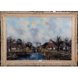 Toon Koster (20th century) Dutch Figure punting on canals Signed, oil on canvas, 59cm by 89.5cm