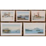 A small group of watercolours by W Baker, to include fishing on the loch and country cottages near a