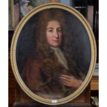 Manner of Godfrey Kneller (19th century) portrait of a man, oil on canvas laid to board oval, 74cm