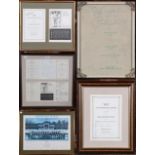 Sir Leonard Hutton autograph items including anniversary dinner menus and cricket hall of fame