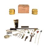 A Watkins bee meter, two brass cartwheel hub caps W Calvert, Builder, Staningley, Eardleys patent