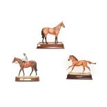 A Caughley horse model ''Dancing Brave'' and two limited edition Hereford Fine China horse models (