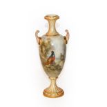 A Royal Worcester vase painted by James Stinton, decorated with pheasants, 22cm high (restored)