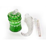 Two Glass Scent-Bottles, one in the form of a cornucopia, the other of square section and with