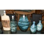 Five Tremaen Pottery Newlyn Cornwall table lamp bases, three with impressed marks and four with