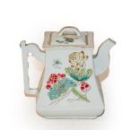 A 19th century Chinese teapot of square baluster form, decorated with a bird amongst blossoms, 13.