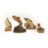 Border Fine Arts 'Atlantic Hen Salmon', by Nightingale '79, a Beswick Trout, 1032 and Thrush,