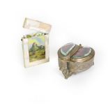 A Victorian mother-of-pearl card-case, oblong, the frong with a depiction of Launceston Castle, 10.