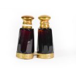A Gilt-Metal Mounted Amethyst Glass Double-Scent Bottle, each faceted, the lower mount engraved with