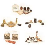 A group of miscellaneous items including treen, turned miniature barrels using the wood from HMS