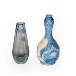 A Moorcroft Burslem pottery vase, 17cm (a.f.) together with a Kosta glass vase, Sweden, 15cm (2)