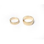 Two 9 carat gold band rings, finger sizes O and Y . Gross weight 9.6 grams.