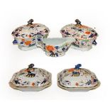 Staffordshire ironstone dinner wares, circa 1840, transfer printed and painted with Imari type