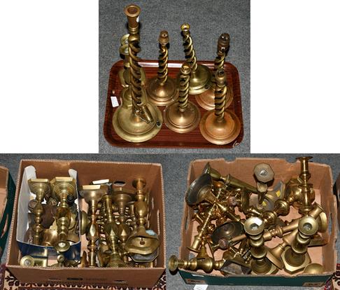A selection of 19th century brass candlesticks (qty)