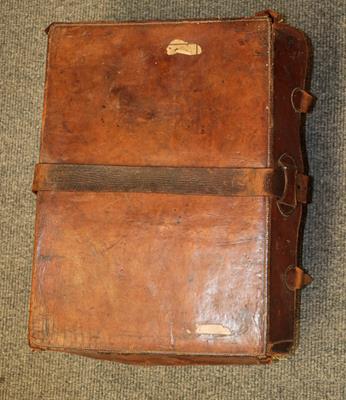 A 19th century leather cased tin campaign writing box, with green painted interior, the cover - Image 2 of 2