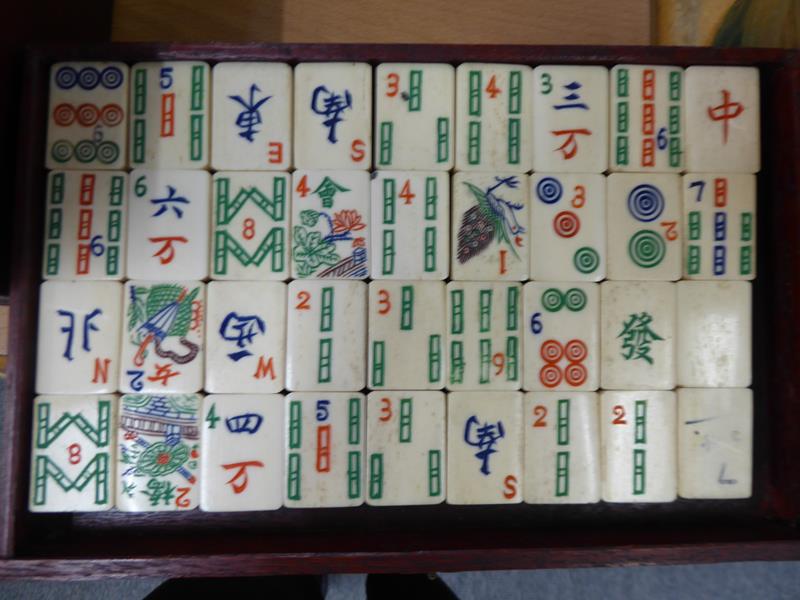 A cased bone Mahjong set. Size of the box 24cm by 17cm by 17cm. The box a little tired, the back - Image 16 of 20