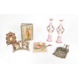 A Collection of Various Items, including: decanters stoppers in the form of heads; an enamelled