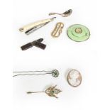 Eight Various Items, including: a George III Silver Fiddle, Thread and Shell pattern caddy-spoon;