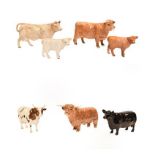 Beswick Cattle Comprising: Ayreshire Bull, model No. 1454B; Aberdeen Angus Cow, model No. 1563;