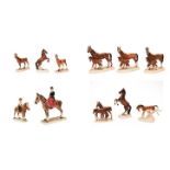 A collection of Continental horse models including: a Katzhutte lady on horse riding side saddle,
