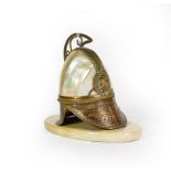 A Gilt-Metal and Shell-Mounted Watch-Stand, in the form of a helmet, the hinged cover opens to