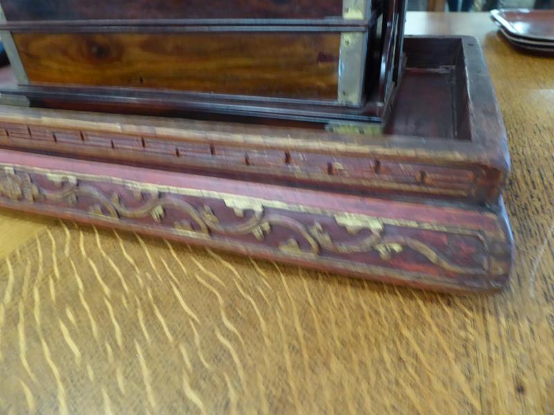 A 19th century Chinese rosewood three-tier picnic basket; together with a Chinese painted stand (2) - Image 11 of 15