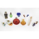 Seven Various Glass Scent-Bottles, various shapes, including: a circular red aventurine glass