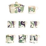 Emma Bridgewater butter dish and cover, six matching small cups and another (8). All pieces in