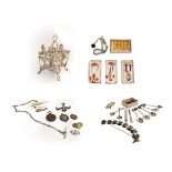 Assorted jewellery, collectables and silver plate including miniature abacus, Victorian silver