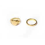 A 22 carat gold band ring, finger size P1/2; and an 18 carat gold signet ring, finger size R. 22