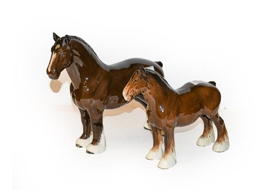 Beswick Burnham Beauty, model No. 2309, brown gloss and a Shire Mare, model No. 818, brown gloss (