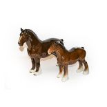 Beswick Burnham Beauty, model No. 2309, brown gloss and a Shire Mare, model No. 818, brown gloss (