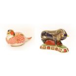 A Royal Crown Derby Imari paperweight Grecian Bull, silver stopper, together with another Royal