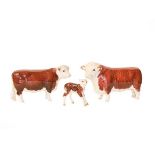 Beswick Cattle Comprising: Hereford Bull, First Version, model No. 1363A, Hereford Cow, model No.