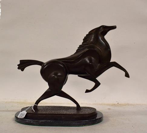 French School (20th/21st century) Galloping horse Bronze on a marble base, 38.5cm high