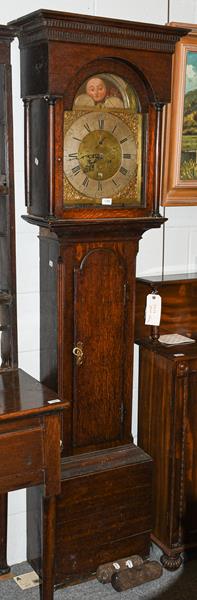 An oak eight day longcase clock, signed J&E Hunter, Longtown, 18th century, later case