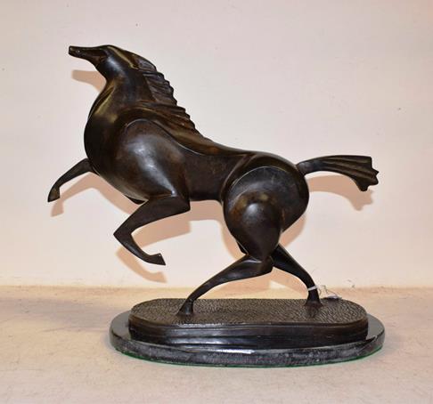 French School (20th/21st century) Galloping horse Bronze on a marble base, 38.5cm high - Image 7 of 8