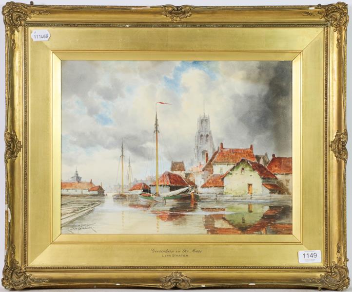 L.Van Staaten, Goorinhein on the Maas, signed watercolour, 29cm by 40cm