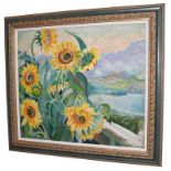 Paula Fischer (1873-1950) ''Italian Landscape with Sunflowers'' Signed, inscribed verso, oil on