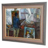 Elizabeth Knapp (20th century) An artist in his studio Inscribed verso oil on canvas, 39.5cm by 50cm