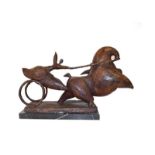 French School (20th/21st century) Horse and chariot Bronze on a marble base, 36cm high